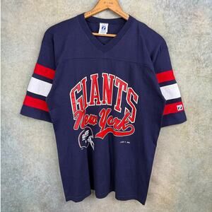 Vintage 80s New York Giants Logo 7 Half Sleeve T Shirt Lg Football NFL Blue Red